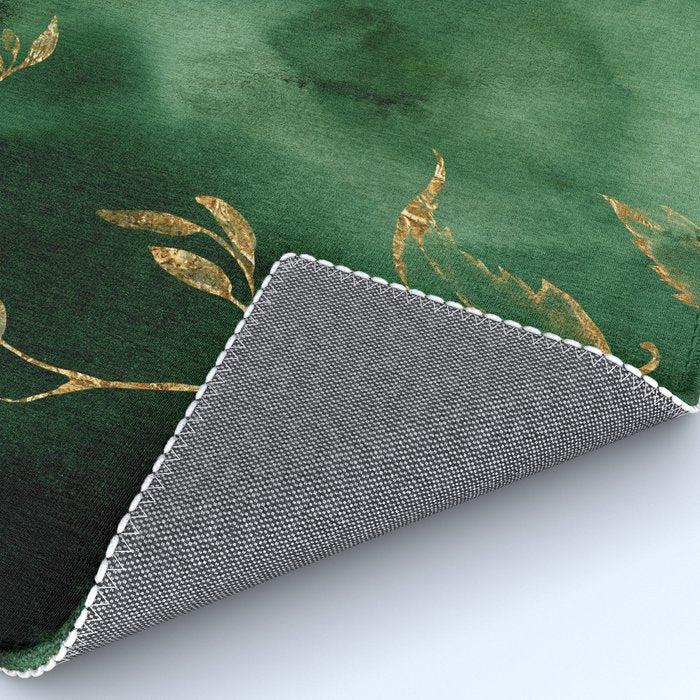 Winter Gold Flowers On Emerald Marble Texture Rug Gallery Image 4