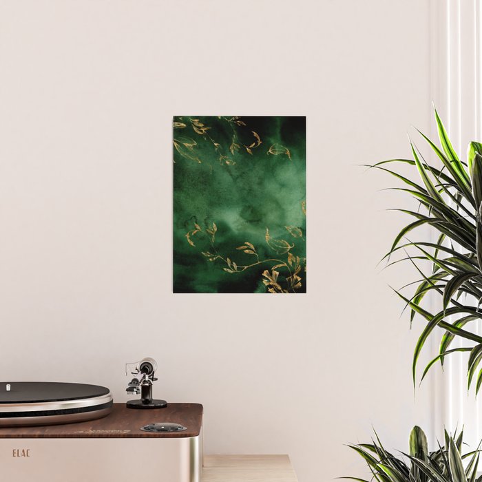 Winter Gold Flowers On Emerald Marble Texture Poster Gallery Image 2