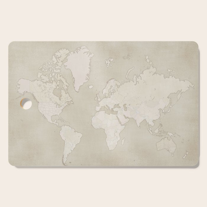 Sepia vintage world map with cities Cutting Board Gallery Image 1