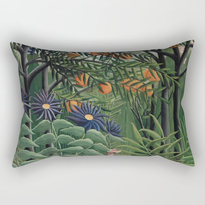 Woman Walking in an Exotic Forest (Femme se promenant dans une foreÌt exotique) (1905) by Henri Rousseau.  Rectangular Pillow Gallery Image 2