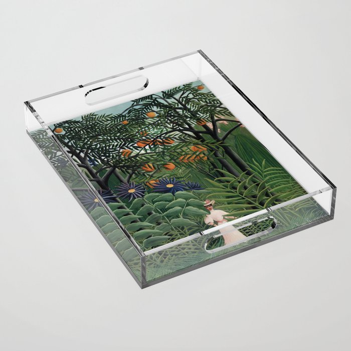 Woman Walking in an Exotic Forest (Femme se promenant dans une foreÌt exotique) (1905) by Henri Rousseau.  Acrylic Tray Gallery Image 1