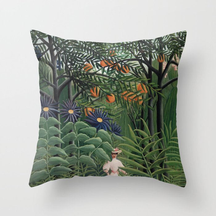Woman Walking in an Exotic Forest (Femme se promenant dans une foreÌt exotique) (1905) by Henri Rousseau.  Throw Pillow Gallery Image 6