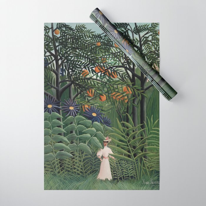 Woman Walking in an Exotic Forest (Femme se promenant dans une foreÌt exotique) (1905) by Henri Rousseau.  Wrapping Paper Gallery Image 1