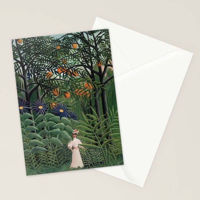 Woman Walking in an Exotic Forest (Femme se promenant dans une foreÌt exotique) (1905) by Henri Rousseau.  Stationery Card Gallery Image 2