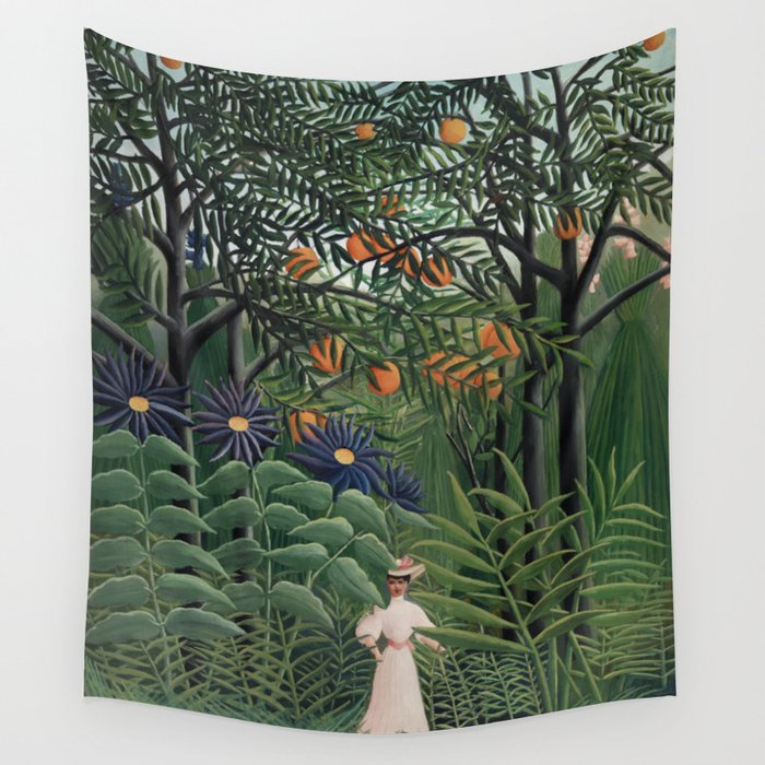 Woman Walking in an Exotic Forest (Femme se promenant dans une foreÌt exotique) (1905) by Henri Rousseau.  Wall Tapestry Gallery Image 1