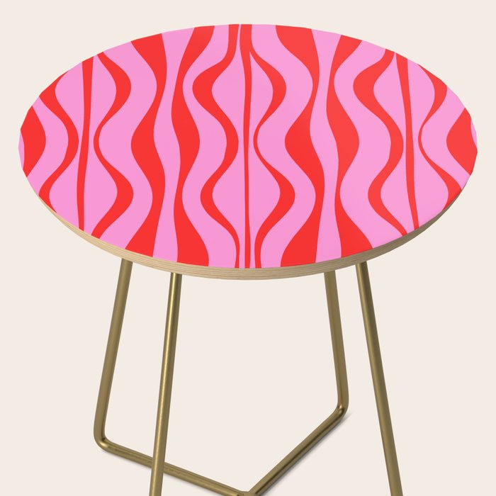 Retro Mod Hourglass Abstract Midcentury Modern Pattern in Preppy Pink and Red Side Table Gallery Image 2