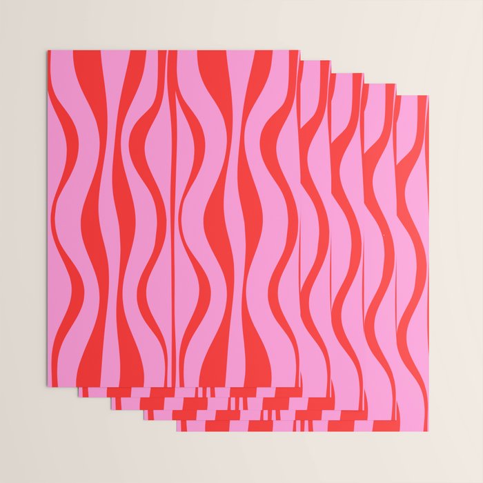 Retro Mod Hourglass Abstract Midcentury Modern Pattern in Preppy Pink and Red Wrapping Paper Gallery Image 3