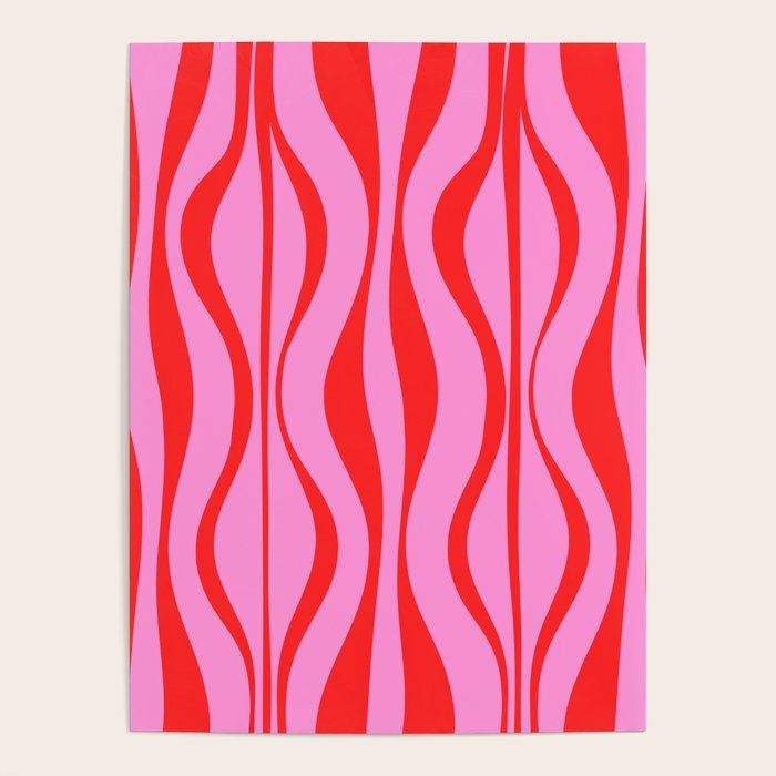 Retro Mod Hourglass Abstract Midcentury Modern Pattern in Preppy Pink and Red Poster Gallery Image 4
