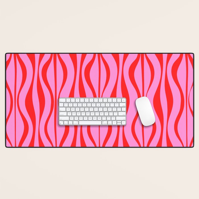 Retro Mod Hourglass Abstract Midcentury Modern Pattern in Preppy Pink and Red Desk Mat Gallery Image 1
