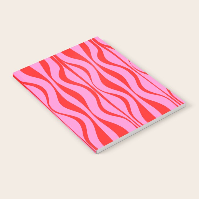 Retro Mod Hourglass Abstract Midcentury Modern Pattern in Preppy Pink and Red Notebook Gallery Image 1