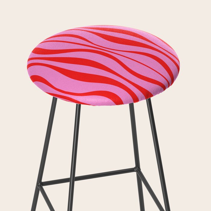 Retro Mod Hourglass Abstract Midcentury Modern Pattern in Preppy Pink and Red Stool Gallery Image 2