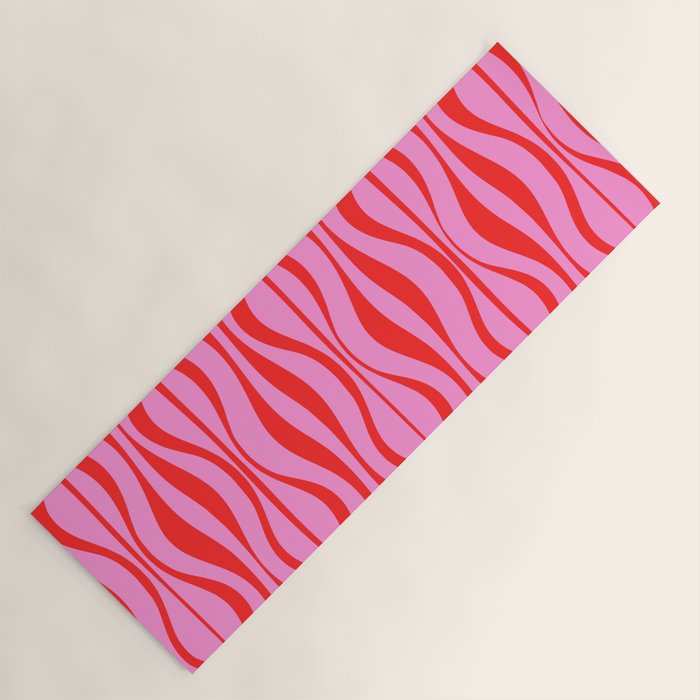 Retro Mod Hourglass Abstract Midcentury Modern Pattern in Preppy Pink and Red Yoga Mat Gallery Image 1