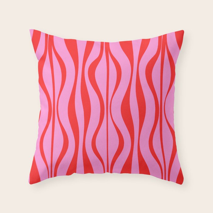 Retro Mod Hourglass Abstract Midcentury Modern Pattern in Preppy Pink and Red Throw Pillow Gallery Image 1