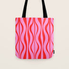 Retro Mod Hourglass Abstract Midcentury Modern Pattern in Preppy Pink and Red Tote Bag Gallery Image 1