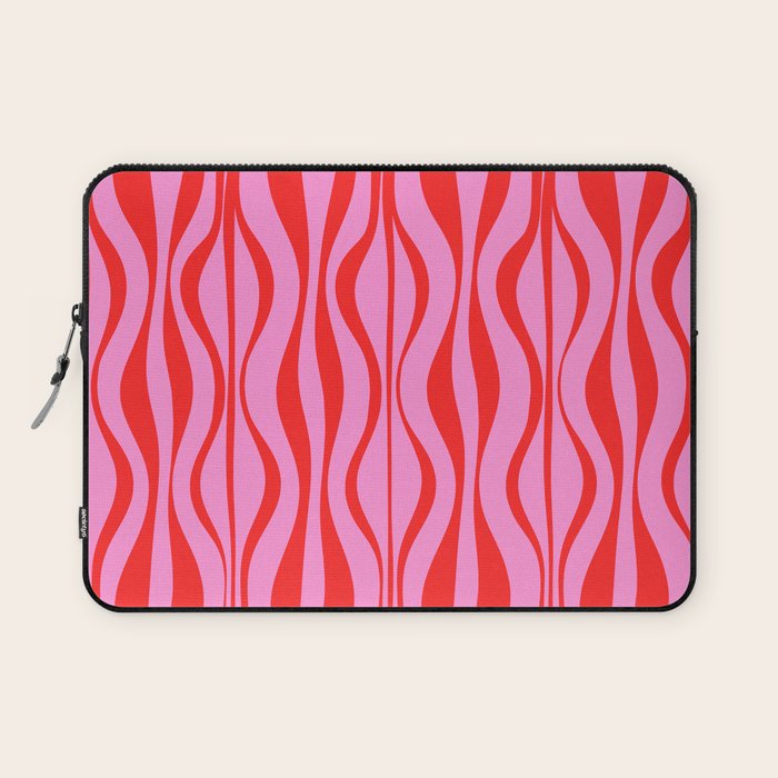 Retro Mod Hourglass Abstract Midcentury Modern Pattern in Preppy Pink and Red Laptop Sleeve Gallery Image 1