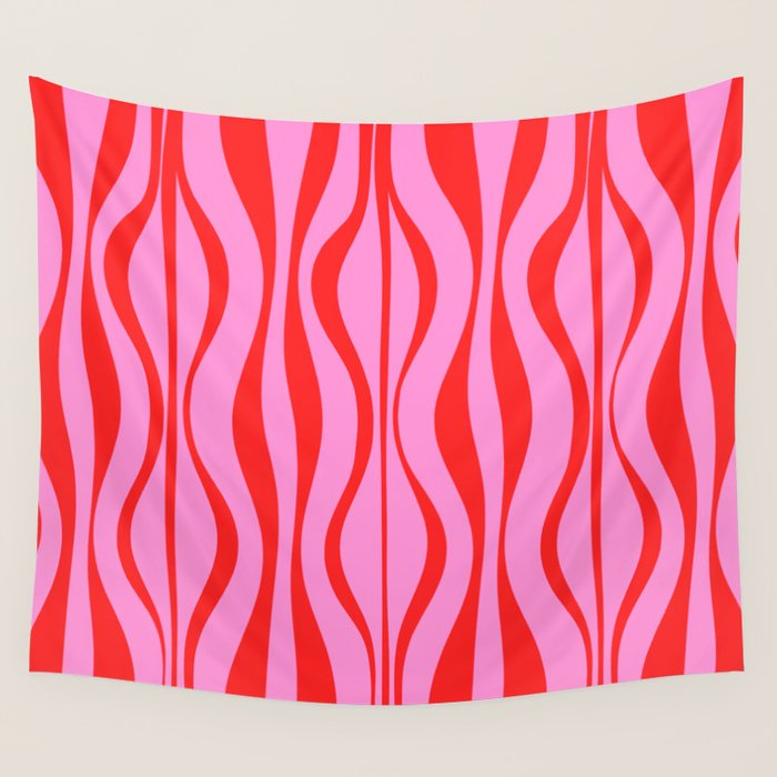 Retro Mod Hourglass Abstract Midcentury Modern Pattern in Preppy Pink and Red Wall Tapestry Gallery Image 4