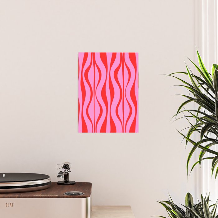 Retro Mod Hourglass Abstract Midcentury Modern Pattern in Preppy Pink and Red Poster Gallery Image 2