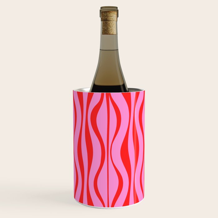 Retro Mod Hourglass Abstract Midcentury Modern Pattern in Preppy Pink and Red Wine Chiller Gallery Image 1
