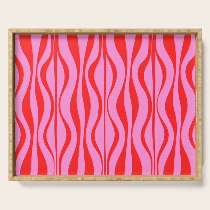 Retro Mod Hourglass Abstract Midcentury Modern Pattern in Preppy Pink and Red Serving Tray Gallery Image 1