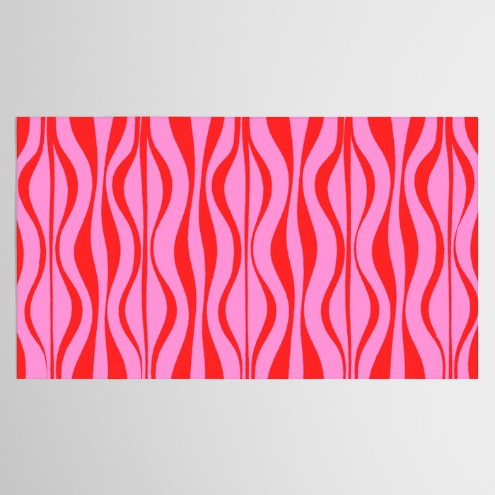 Retro Mod Hourglass Abstract Midcentury Modern Pattern in Preppy Pink and Red Tablecloth Gallery Image 2
