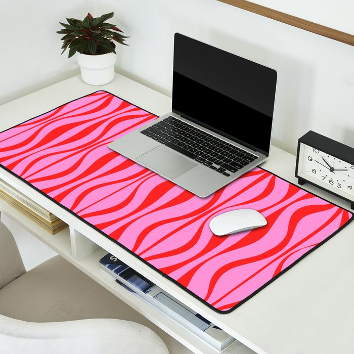 Retro Mod Hourglass Abstract Midcentury Modern Pattern in Preppy Pink and Red Desk Mat Gallery Image 2