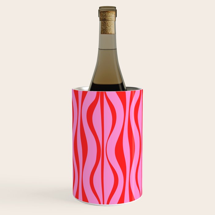 Retro Mod Hourglass Abstract Midcentury Modern Pattern in Preppy Pink and Red Wine Chiller Gallery Image 3
