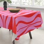 Retro Mod Hourglass Abstract Midcentury Modern Pattern in Preppy Pink and Red Tablecloth Gallery Image 3