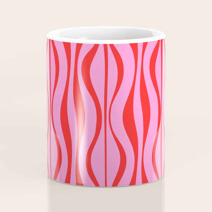 Retro Mod Hourglass Abstract Midcentury Modern Pattern in Preppy Pink and Red Coffee Mug Gallery Image 4