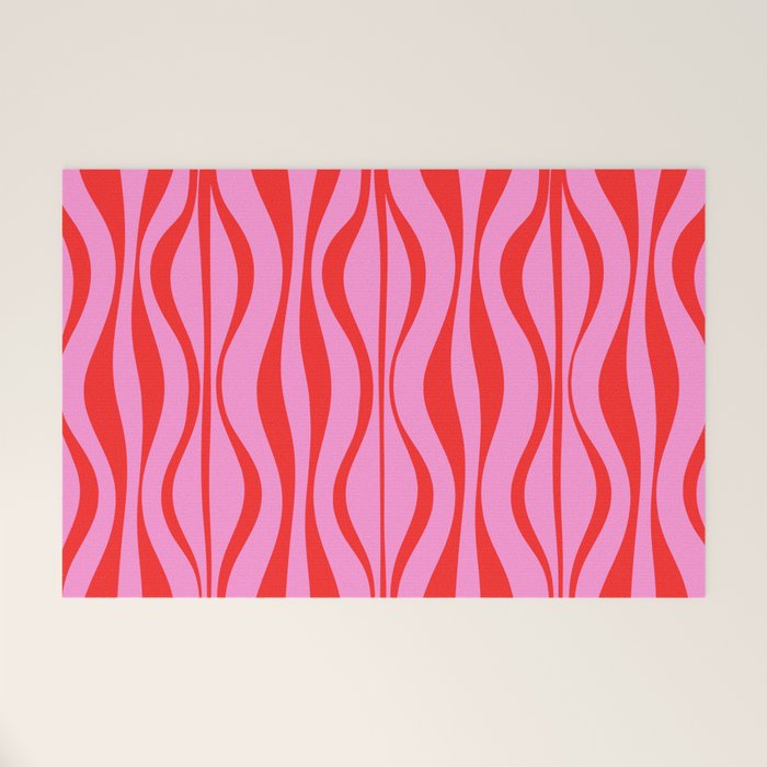 Retro Mod Hourglass Abstract Midcentury Modern Pattern in Preppy Pink and Red Welcome Mat Gallery Image 1