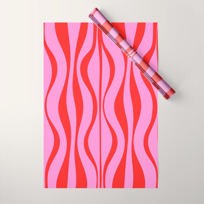 Retro Mod Hourglass Abstract Midcentury Modern Pattern in Preppy Pink and Red Wrapping Paper Gallery Image 1