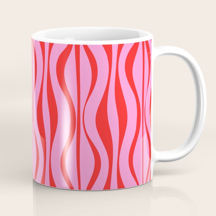 Retro Mod Hourglass Abstract Midcentury Modern Pattern in Preppy Pink and Red Coffee Mug Gallery Image 1