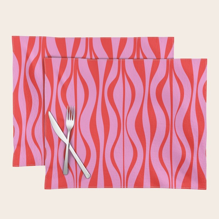 Retro Mod Hourglass Abstract Midcentury Modern Pattern in Preppy Pink and Red Placemat Gallery Image 1