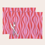 Retro Mod Hourglass Abstract Midcentury Modern Pattern in Preppy Pink and Red Placemat Gallery Image 1