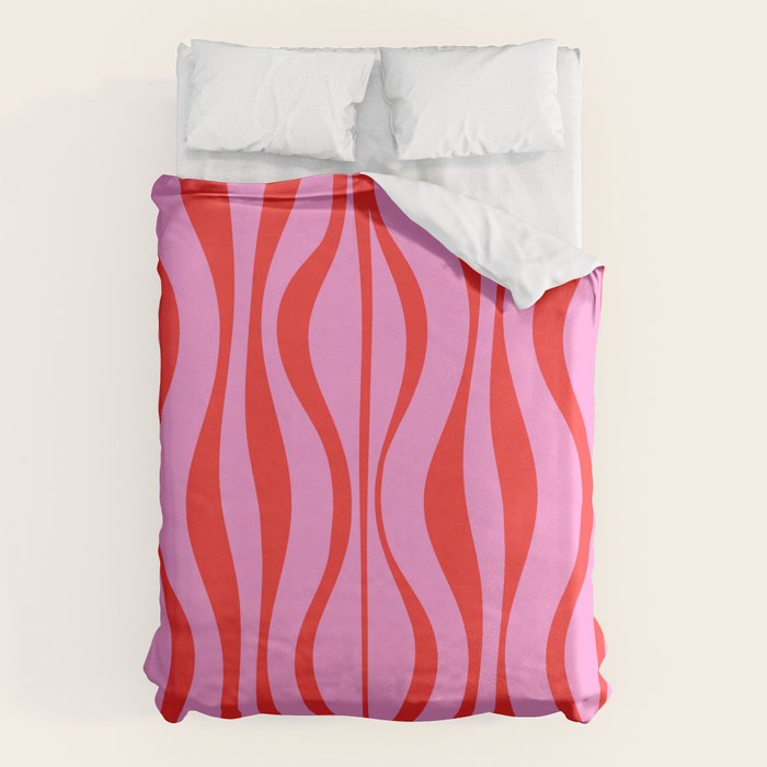 Retro Mod Hourglass Abstract Midcentury Modern Pattern in Preppy Pink and Red Duvet Cover Gallery Image 6
