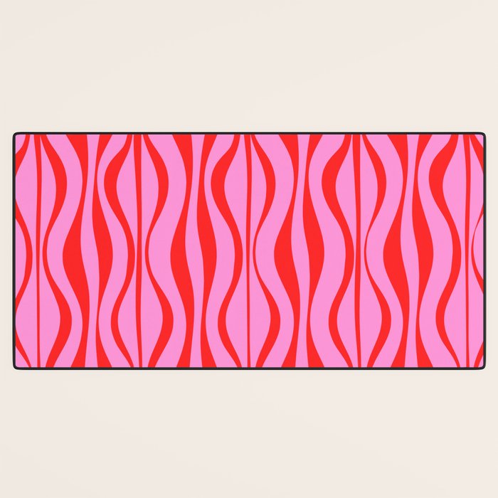 Retro Mod Hourglass Abstract Midcentury Modern Pattern in Preppy Pink and Red Desk Mat Gallery Image 3