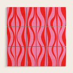 Retro Mod Hourglass Abstract Midcentury Modern Pattern in Preppy Pink and Red Wood Wall Art Gallery Image 1