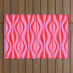 Retro Mod Hourglass Abstract Midcentury Modern Pattern in Preppy Pink and Red Outdoor Rug Gallery Image 1
