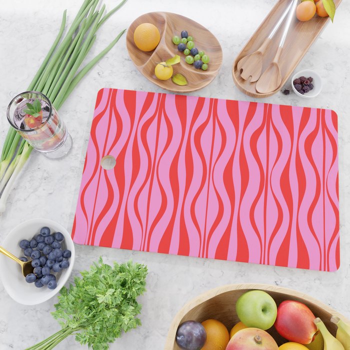 Retro Mod Hourglass Abstract Midcentury Modern Pattern in Preppy Pink and Red Cutting Board Gallery Image 2