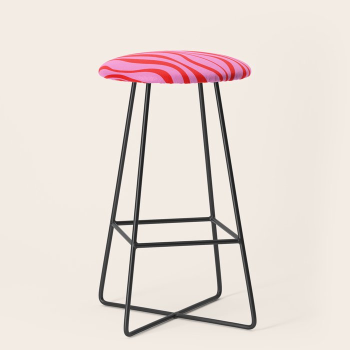 Retro Mod Hourglass Abstract Midcentury Modern Pattern in Preppy Pink and Red Stool Gallery Image 1