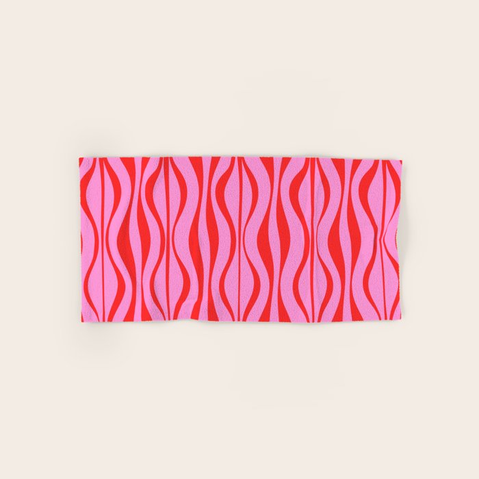 Retro Mod Hourglass Abstract Midcentury Modern Pattern in Preppy Pink and Red Bath Towel Gallery Image 1