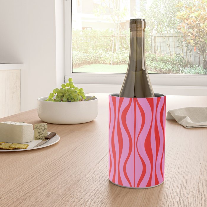 Retro Mod Hourglass Abstract Midcentury Modern Pattern in Preppy Pink and Red Wine Chiller Gallery Image 4