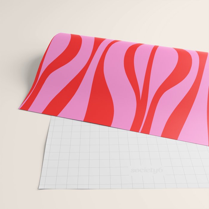Retro Mod Hourglass Abstract Midcentury Modern Pattern in Preppy Pink and Red Wrapping Paper Gallery Image 2