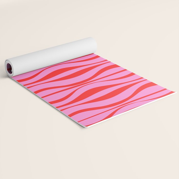 Retro Mod Hourglass Abstract Midcentury Modern Pattern in Preppy Pink and Red Yoga Mat Gallery Image 2