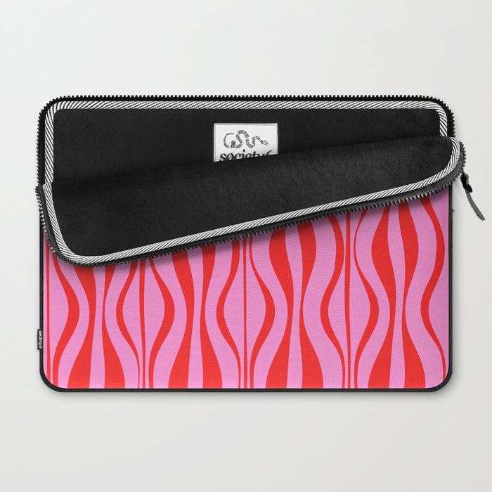 Retro Mod Hourglass Abstract Midcentury Modern Pattern in Preppy Pink and Red Laptop Sleeve Gallery Image 2