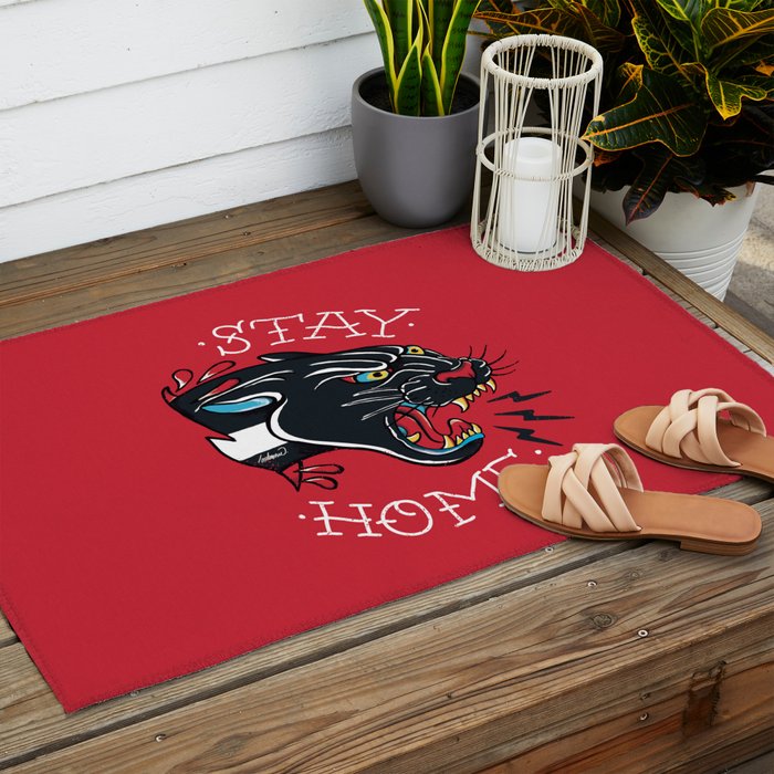 Stay Home Panther Tattoo Outdoor Rug Gallery Image 2