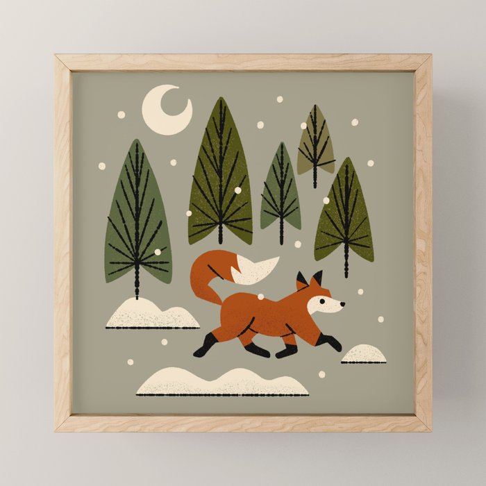 Snowy Evening Fox Mini Art Print Gallery Image 1