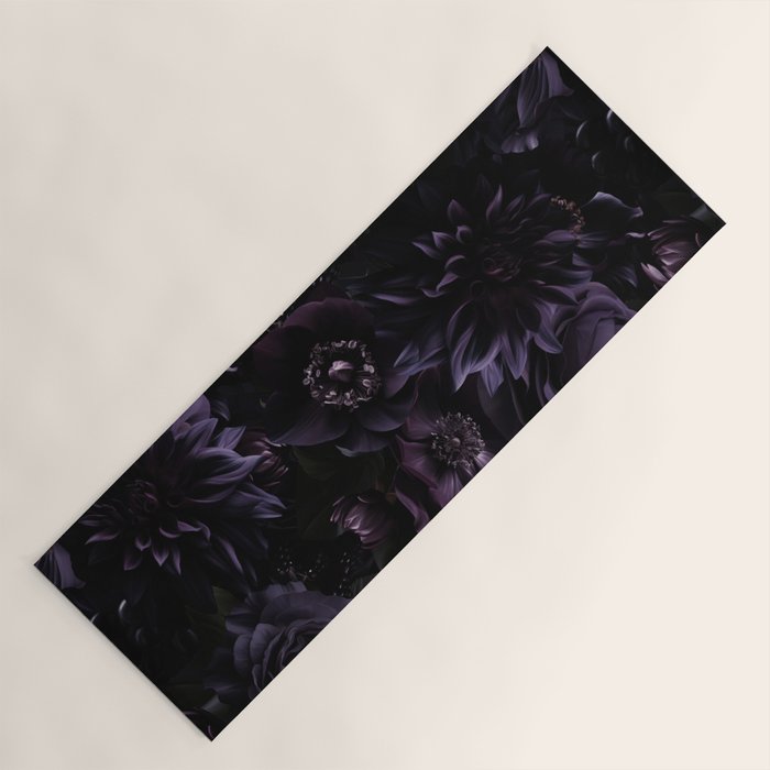 Vintage Black Dramatic Glamour Autumn Romanticism: Maximalism Moody Florals - Grand Millennial Midnight purple Roses Black Bouquets and Nostalgic Gothic Mystic Flowers Yoga Mat