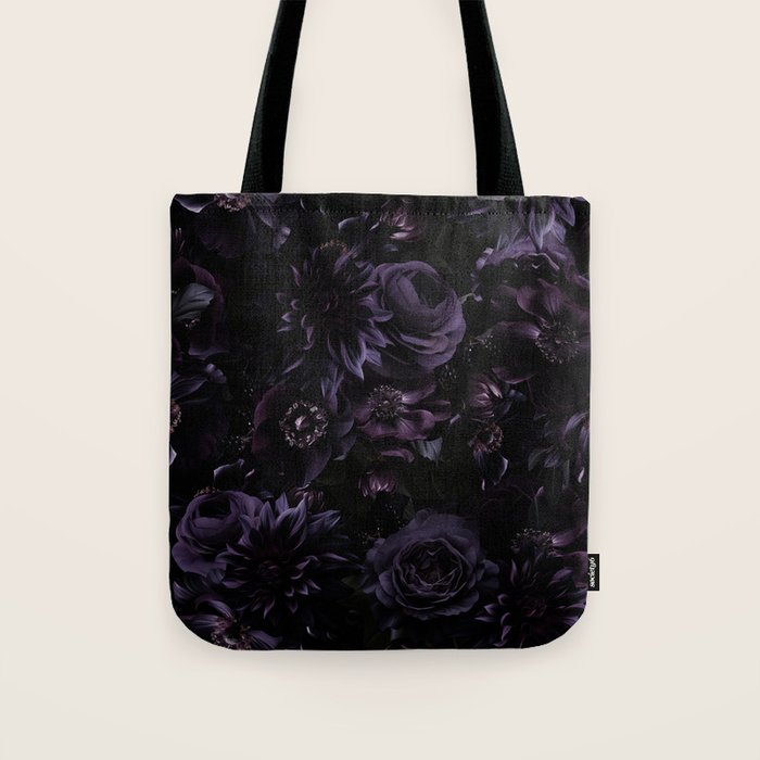Vintage Black Dramatic Glamour Autumn Romanticism: Maximalism Moody Florals - Grand Millennial Midnight purple Roses Black Bouquets and Nostalgic Gothic Mystic Flowers Tote Bag Gallery Image 1