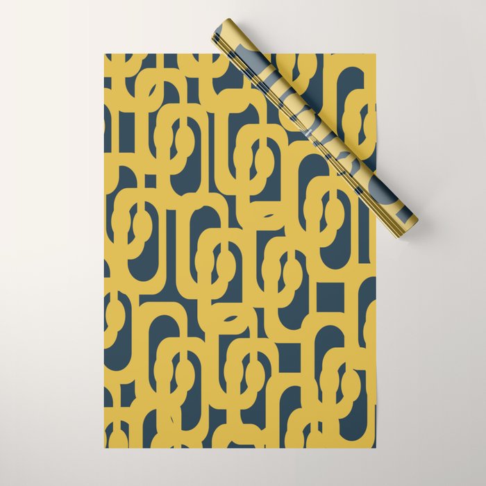 Mid Century Modern Loop Pattern in Light Mustard Yellow and Navy Blue Wrapping Paper Gallery Image 1