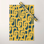 Mid Century Modern Loop Pattern in Light Mustard Yellow and Navy Blue Wrapping Paper Gallery Image 1